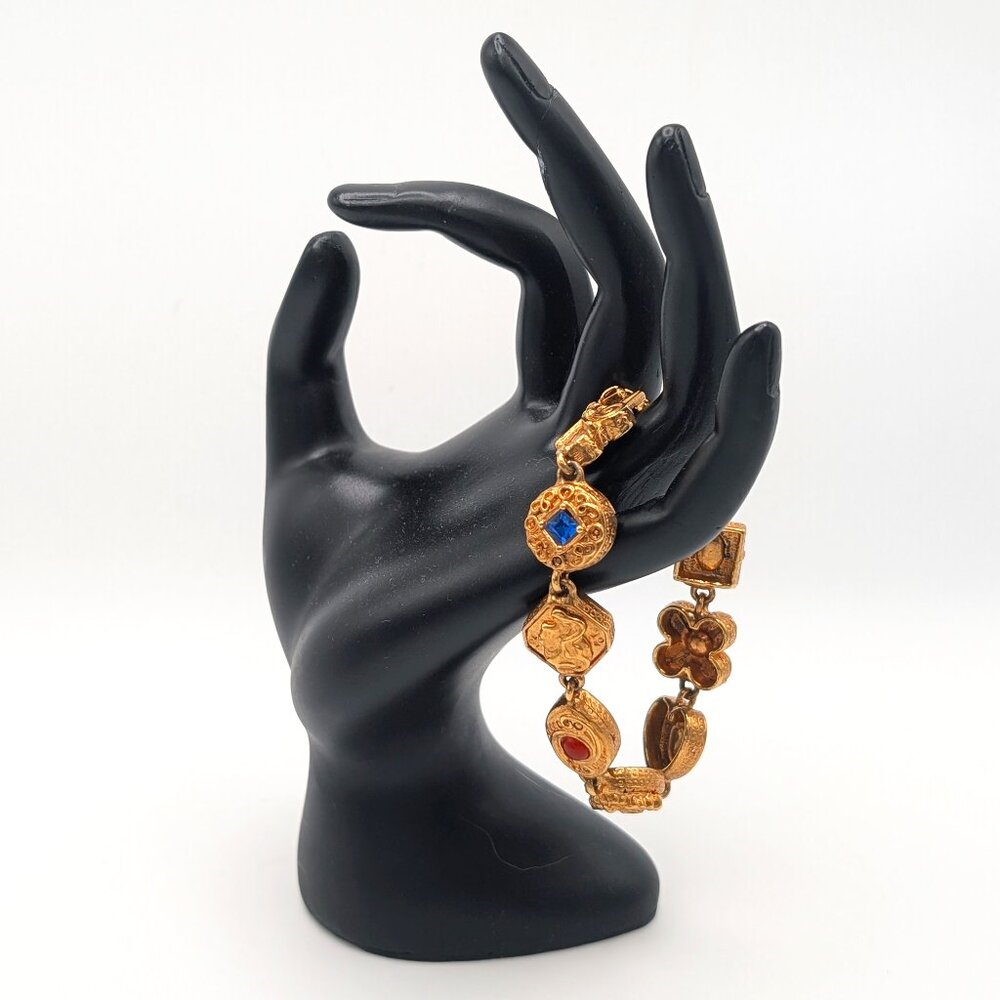 Gold Bracelet with Royal Theme, Mixed Stones